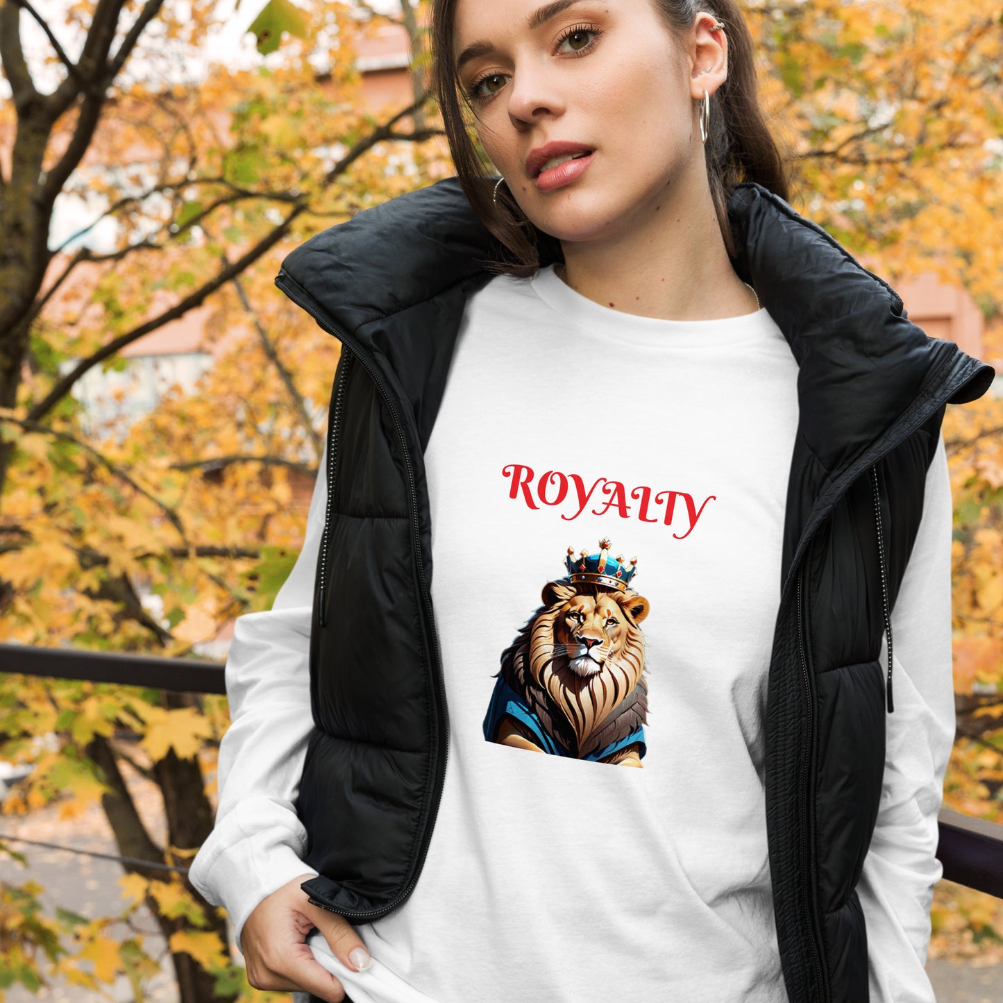 Unisex Long Sleeve Tee - "ROYALTY" Lion with Blue Attire and Crown