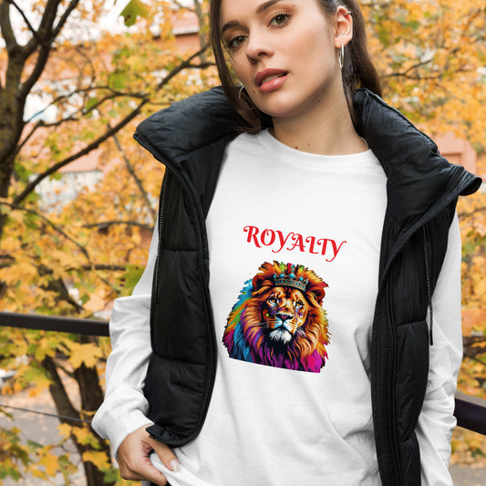 Unisex Long Sleeve Tee - "ROYALTY" Lion with Colorful Mane and Crown