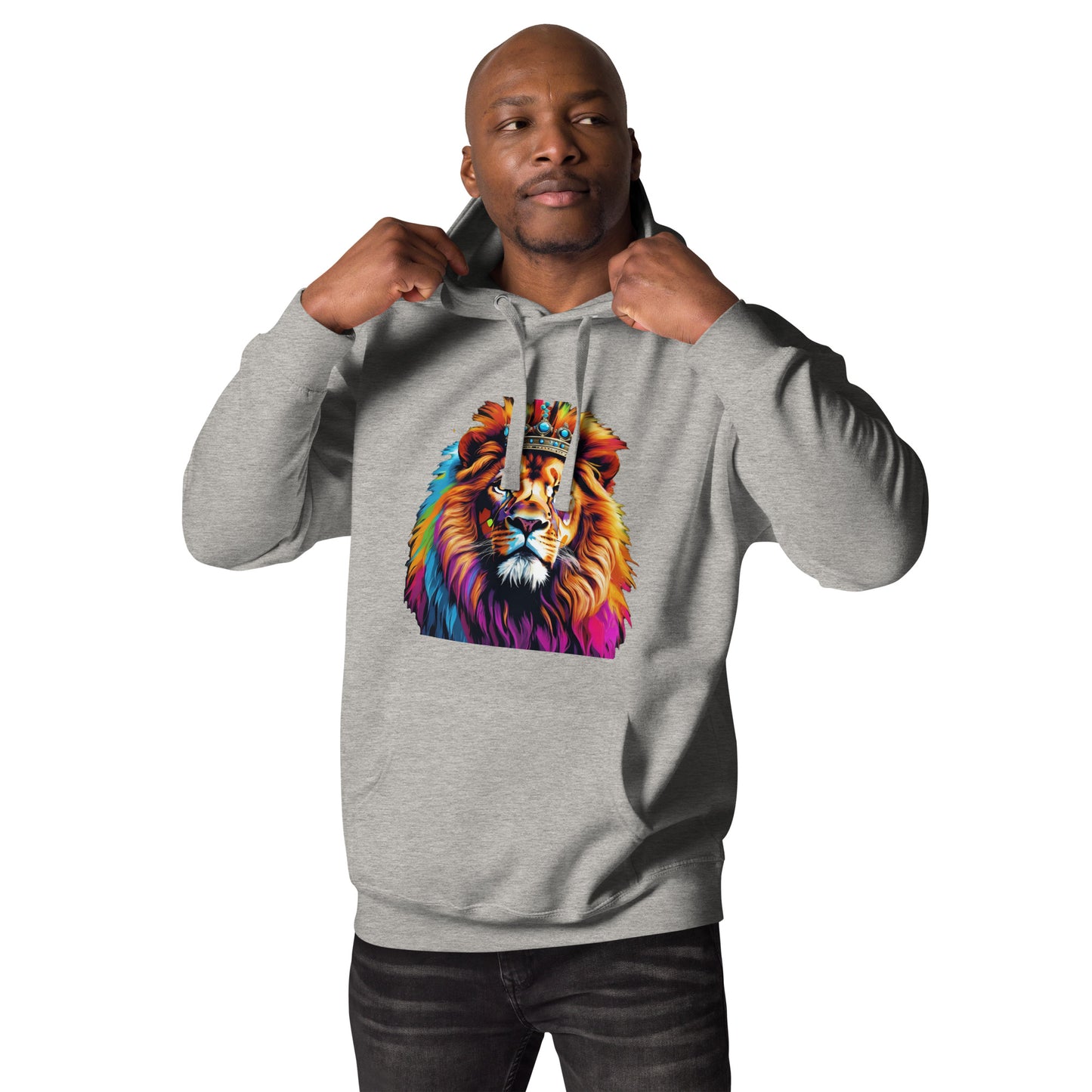 Unisex Hoodie - Lion with Colorful Mane and Crown