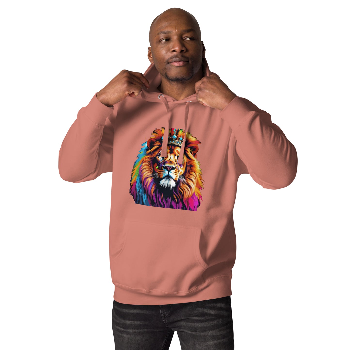 Unisex Hoodie - Lion with Colorful Mane and Crown