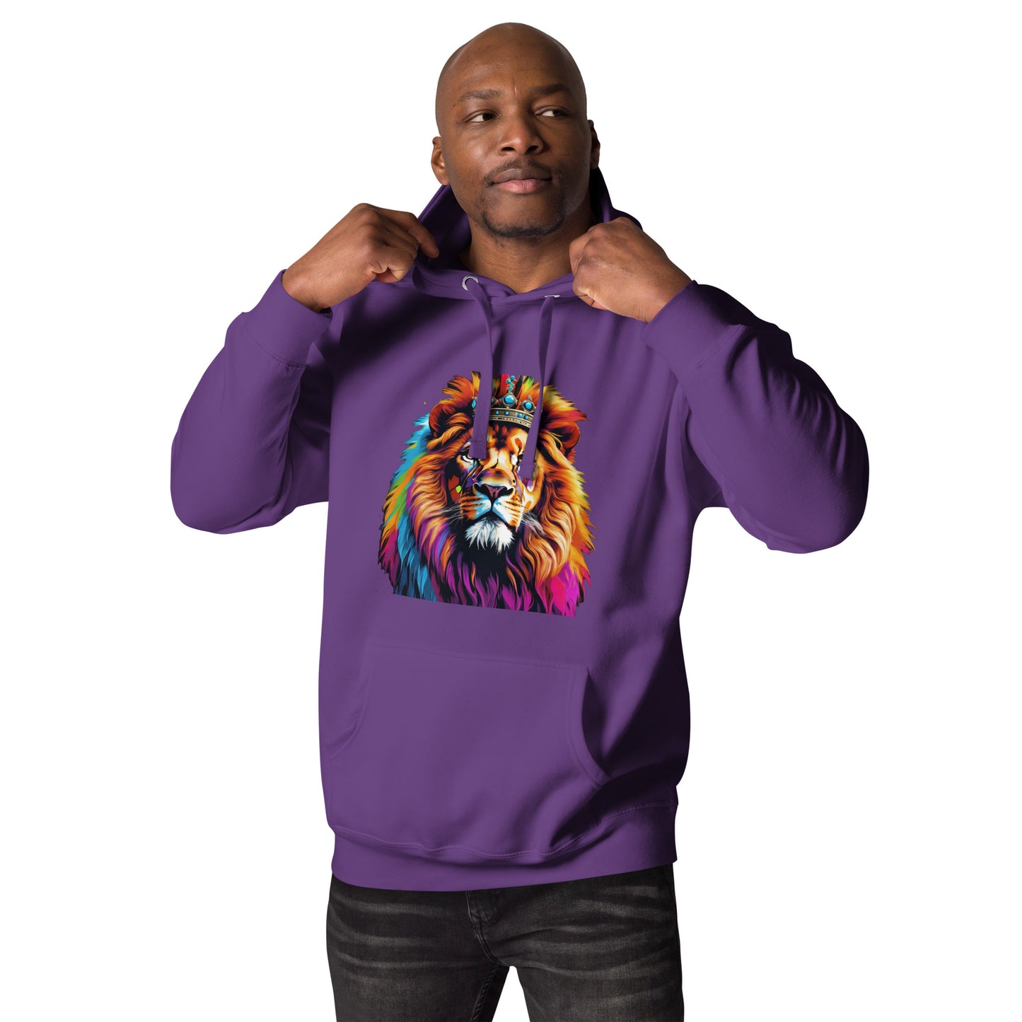 Unisex Hoodie - Lion with Colorful Mane and Crown