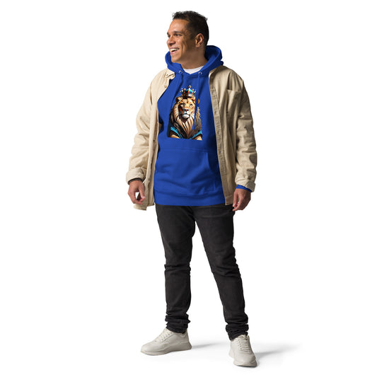 Unisex Hoodie - Lion with Blue Attire and Crown