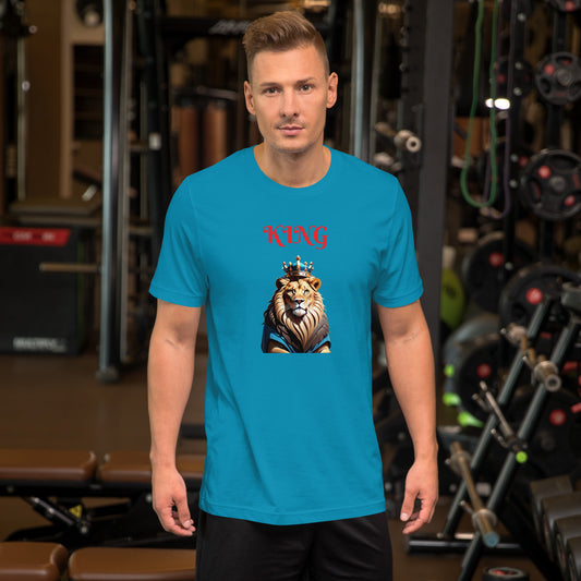 Unisex t-shirt - "KING" Lion with Blue Attire and Crown