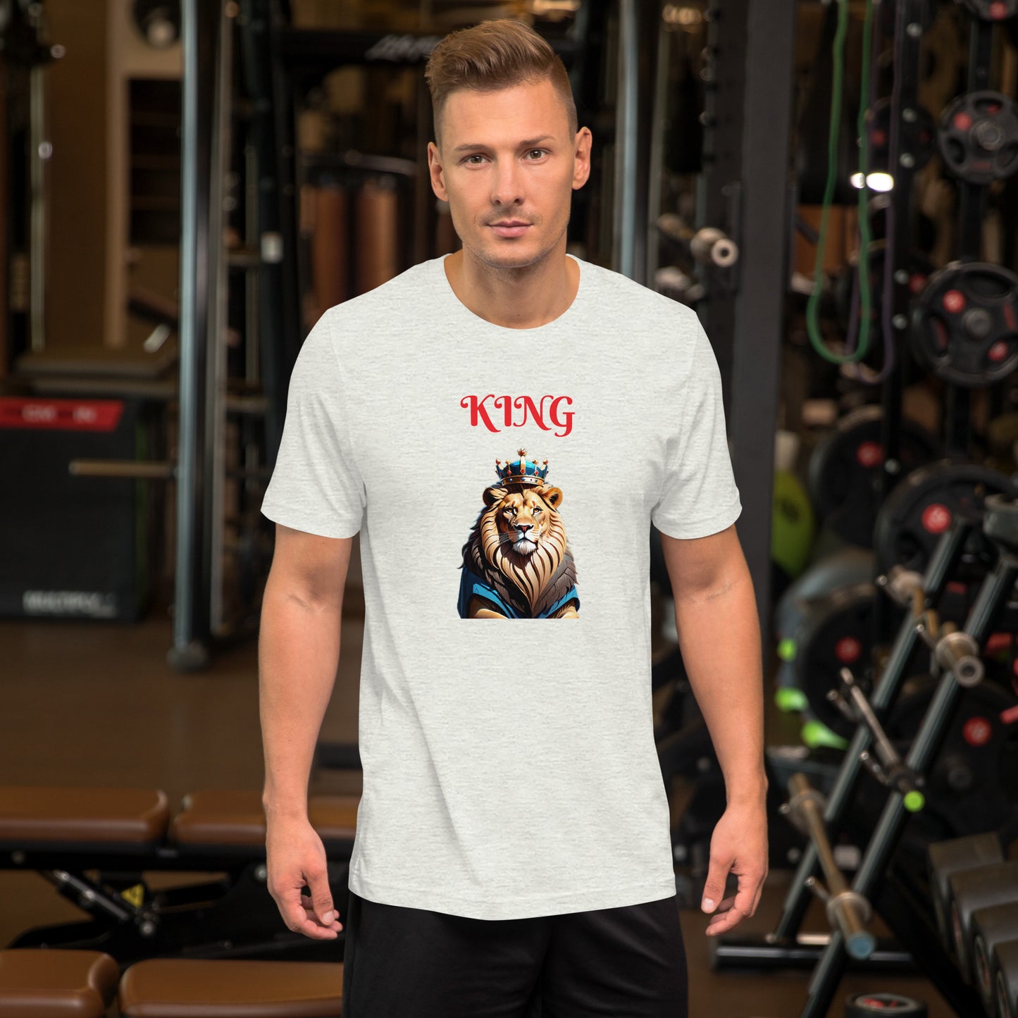 Unisex t-shirt - "KING" Lion with Blue Attire and Crown