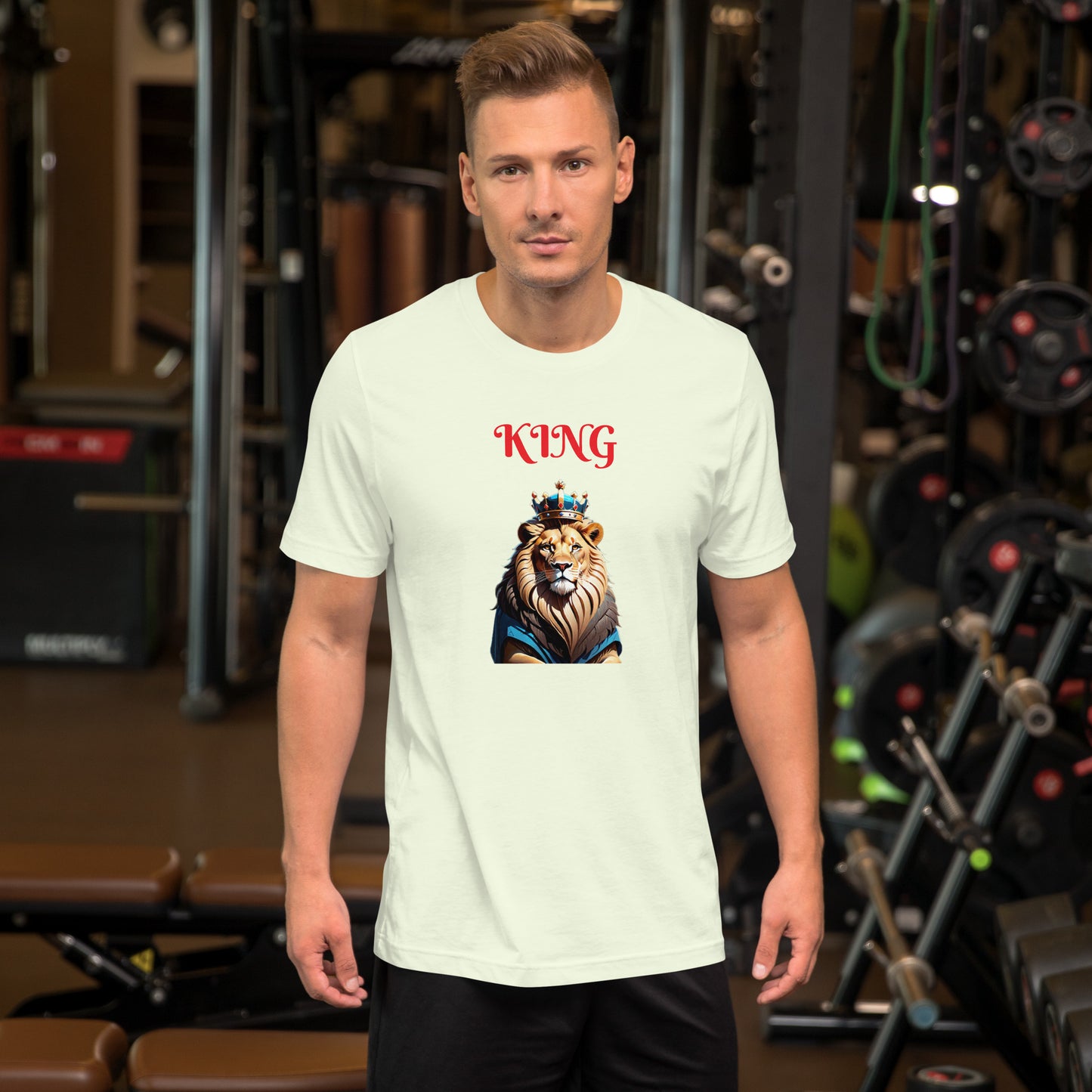 Unisex t-shirt - "KING" Lion with Blue Attire and Crown