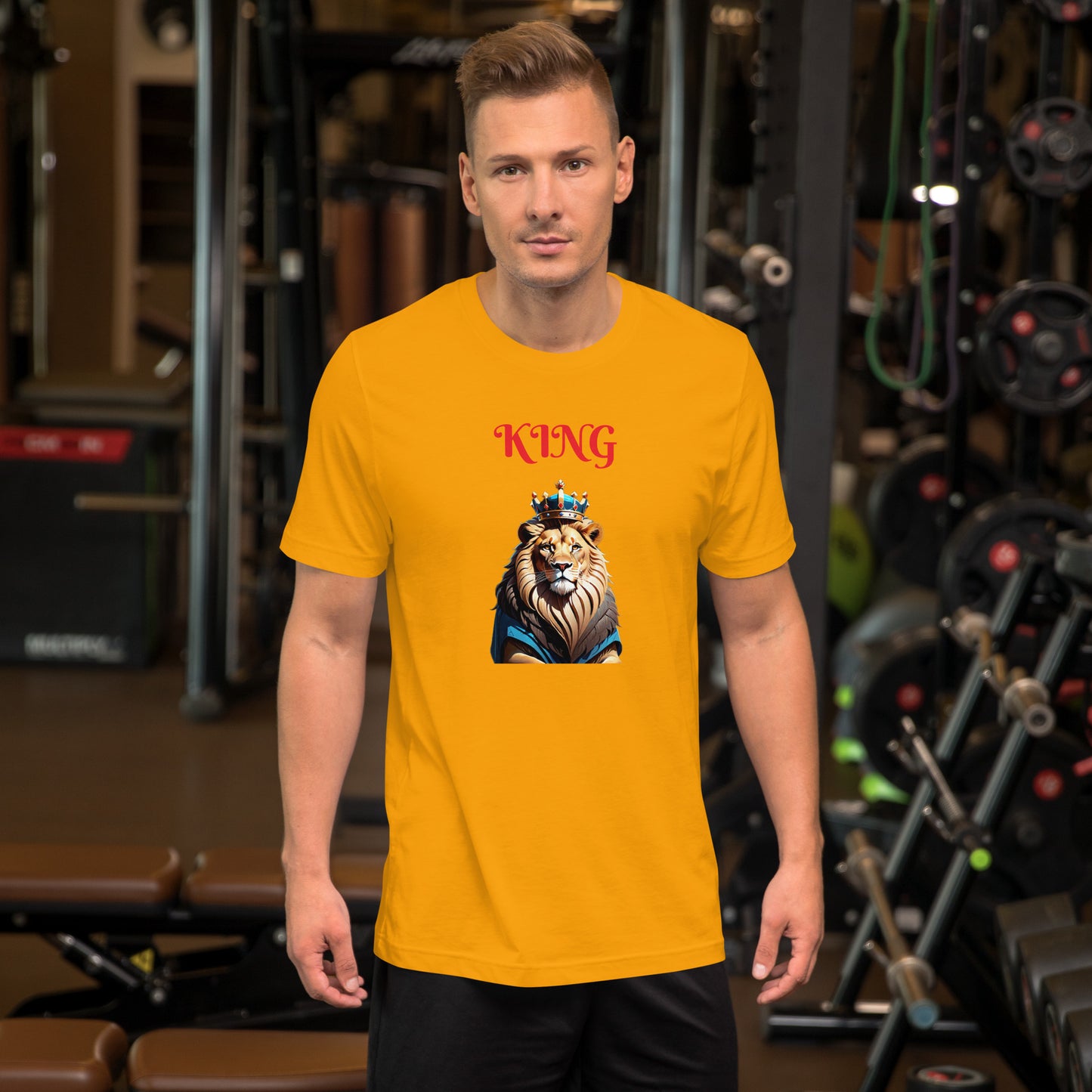 Unisex t-shirt - "KING" Lion with Blue Attire and Crown