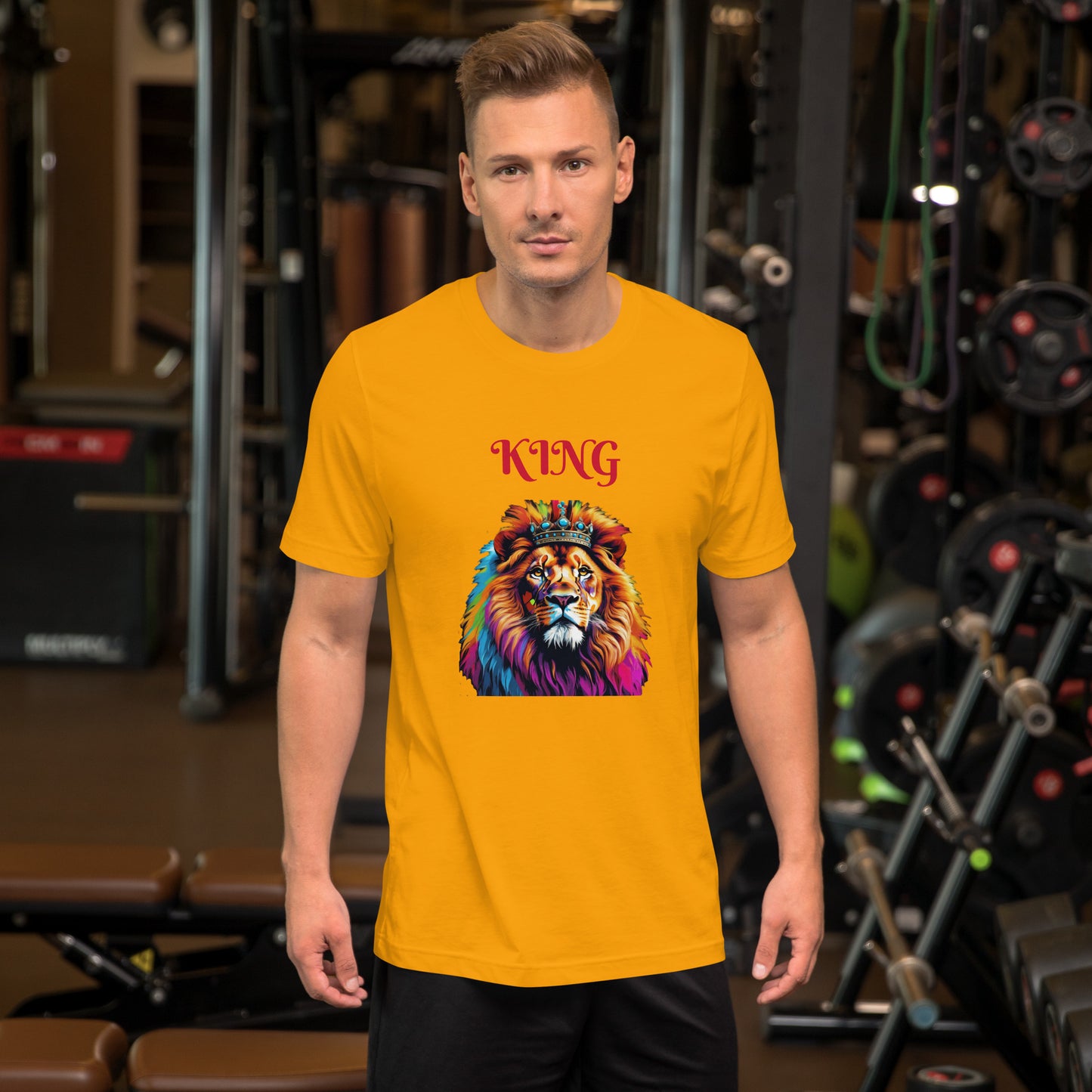 Unisex t-shirt - "KING" Lion with Colorful Mane and Crown