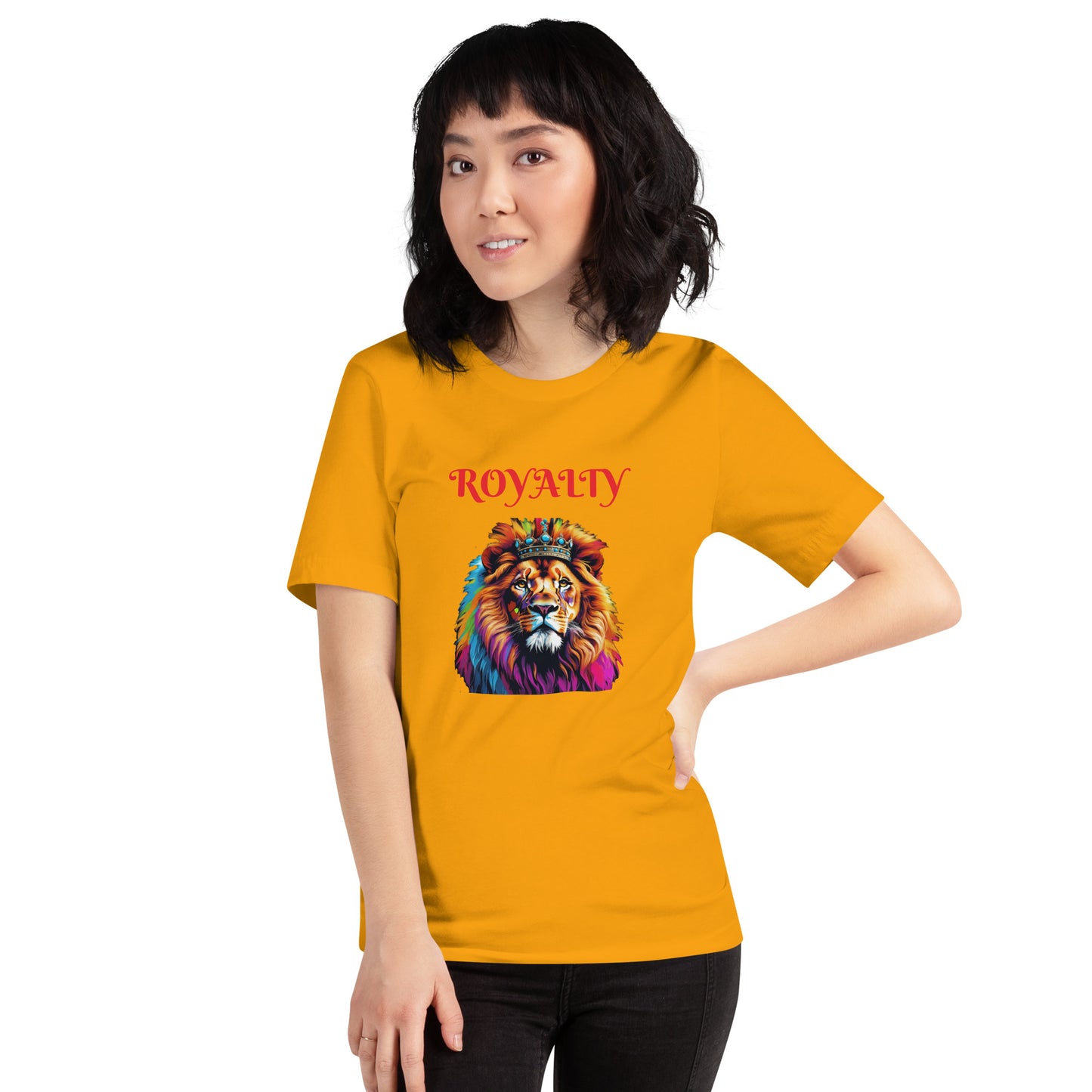 Unisex t-shirt - "ROYALTY" Lion with Colorful Mane and Crown