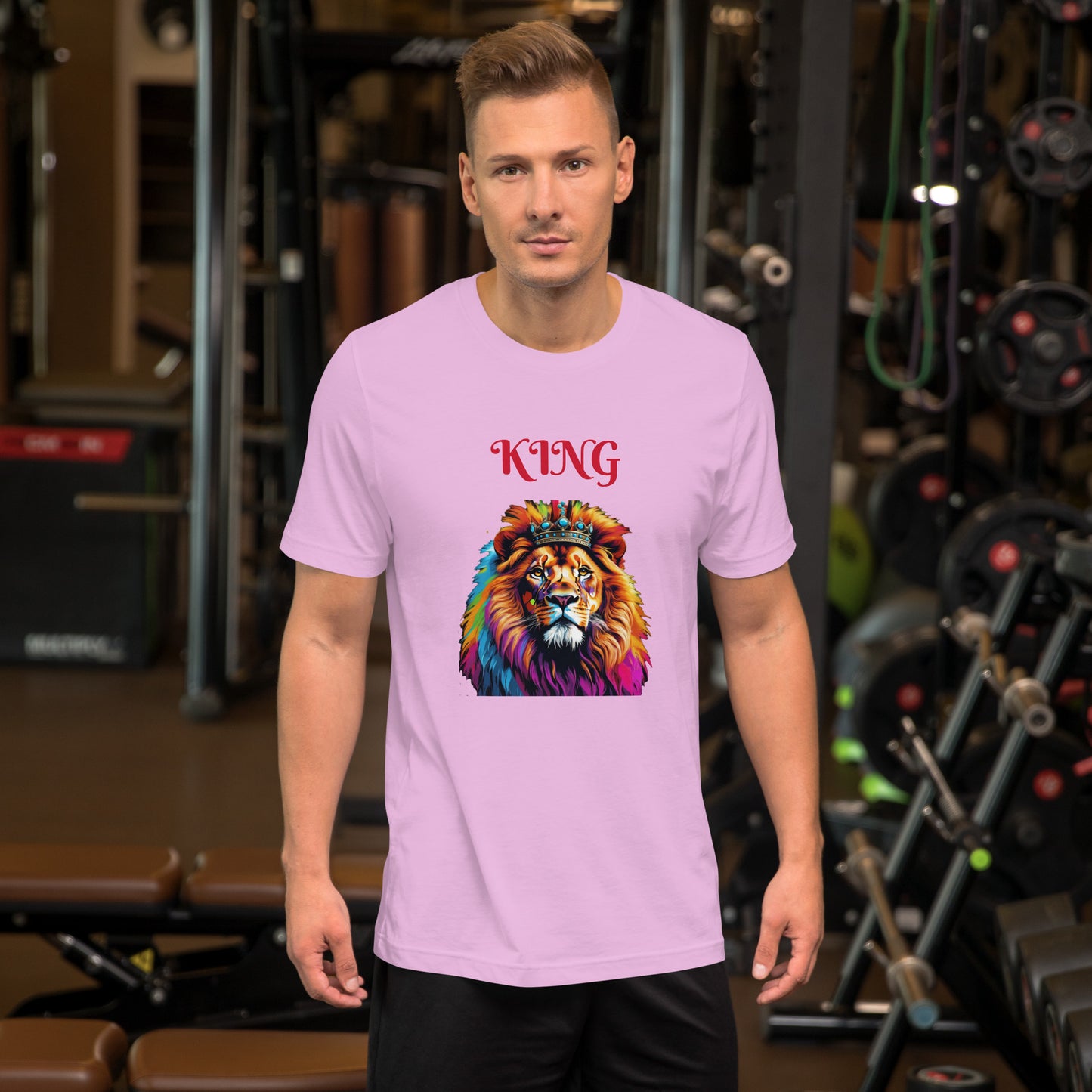 Unisex t-shirt - "KING" Lion with Colorful Mane and Crown