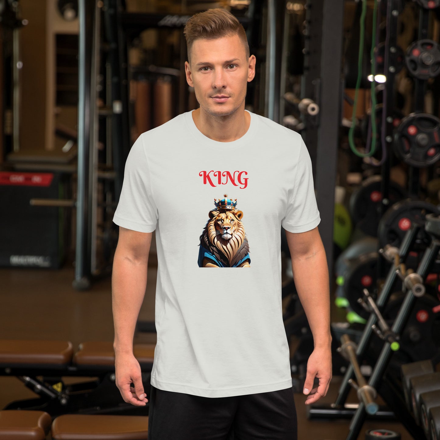 Unisex t-shirt - "KING" Lion with Blue Attire and Crown