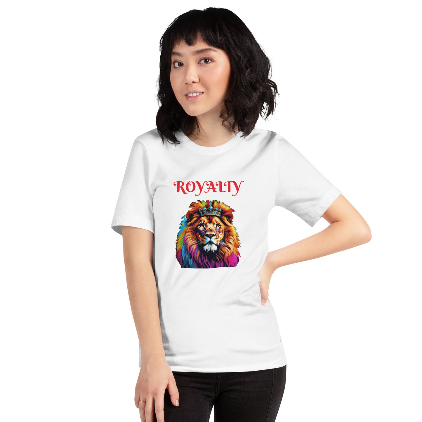 Unisex t-shirt - "ROYALTY" Lion with Colorful Mane and Crown