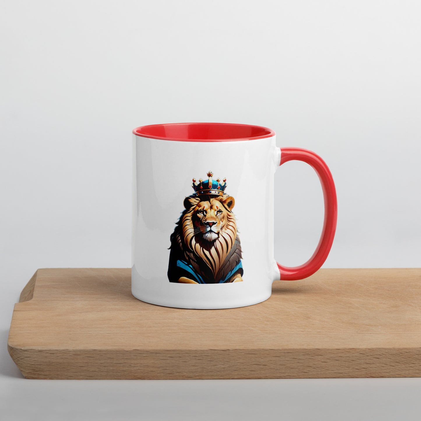 Mug with Color Inside - Lion with Blue Attire and Crown