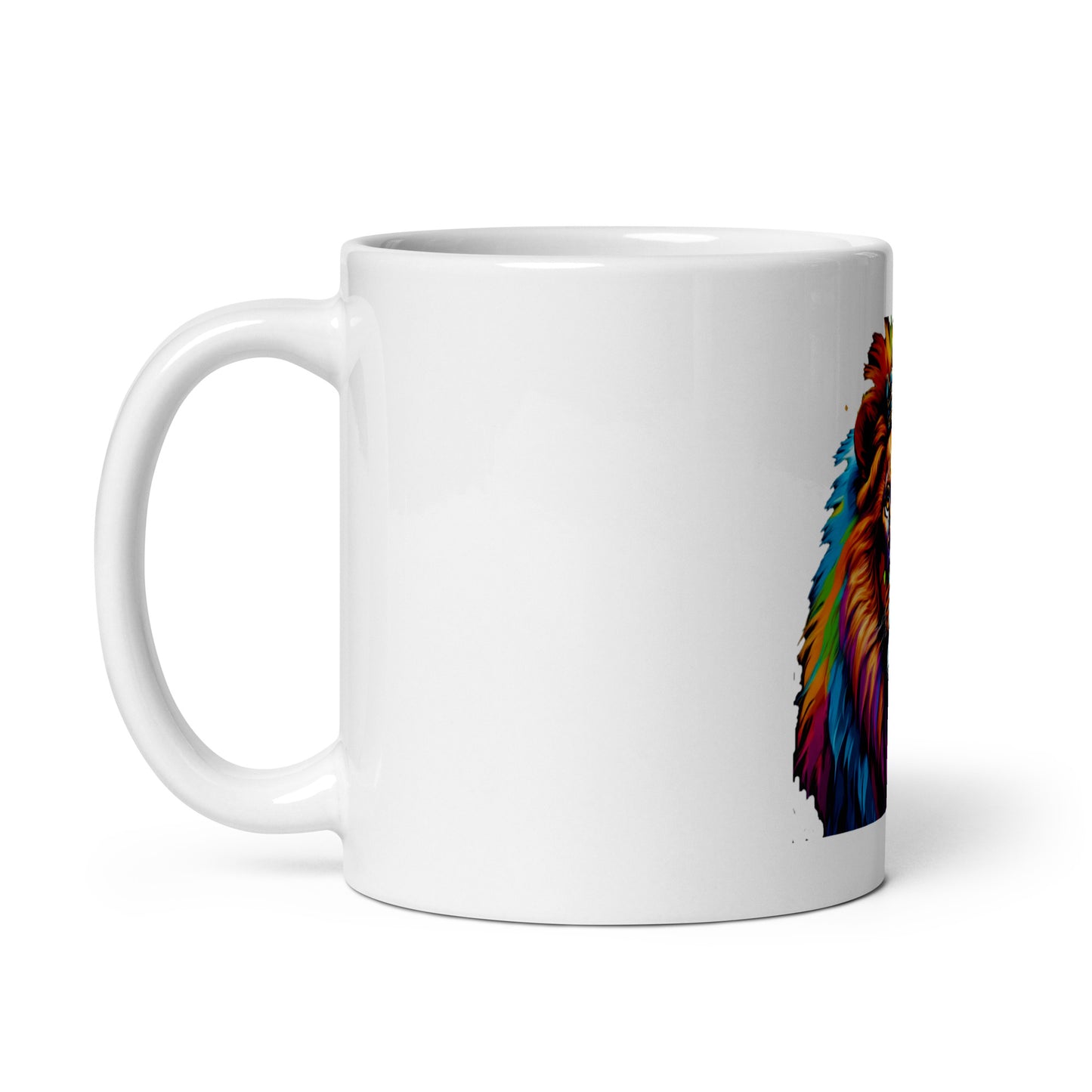 White glossy mug - Lion with Colorful Mane and Crown