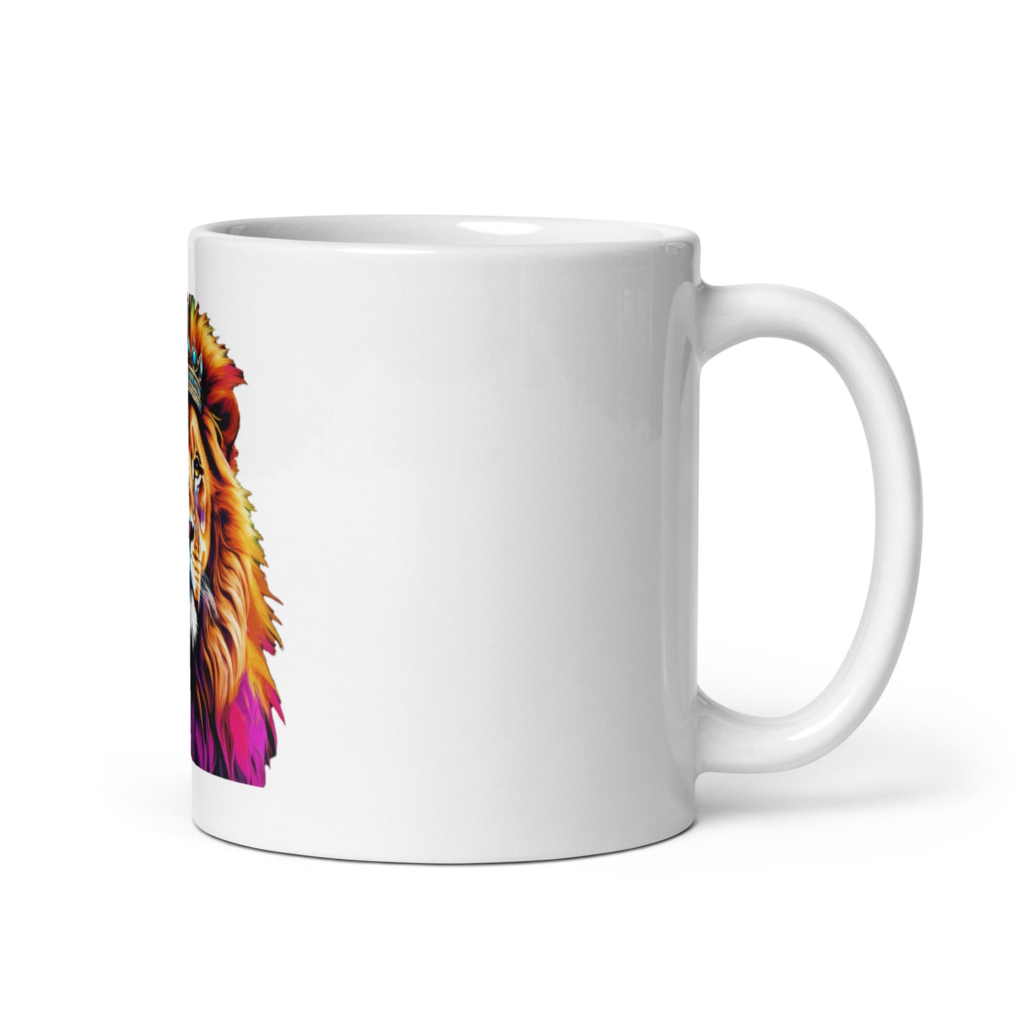 White glossy mug - Lion with Colorful Mane and Crown