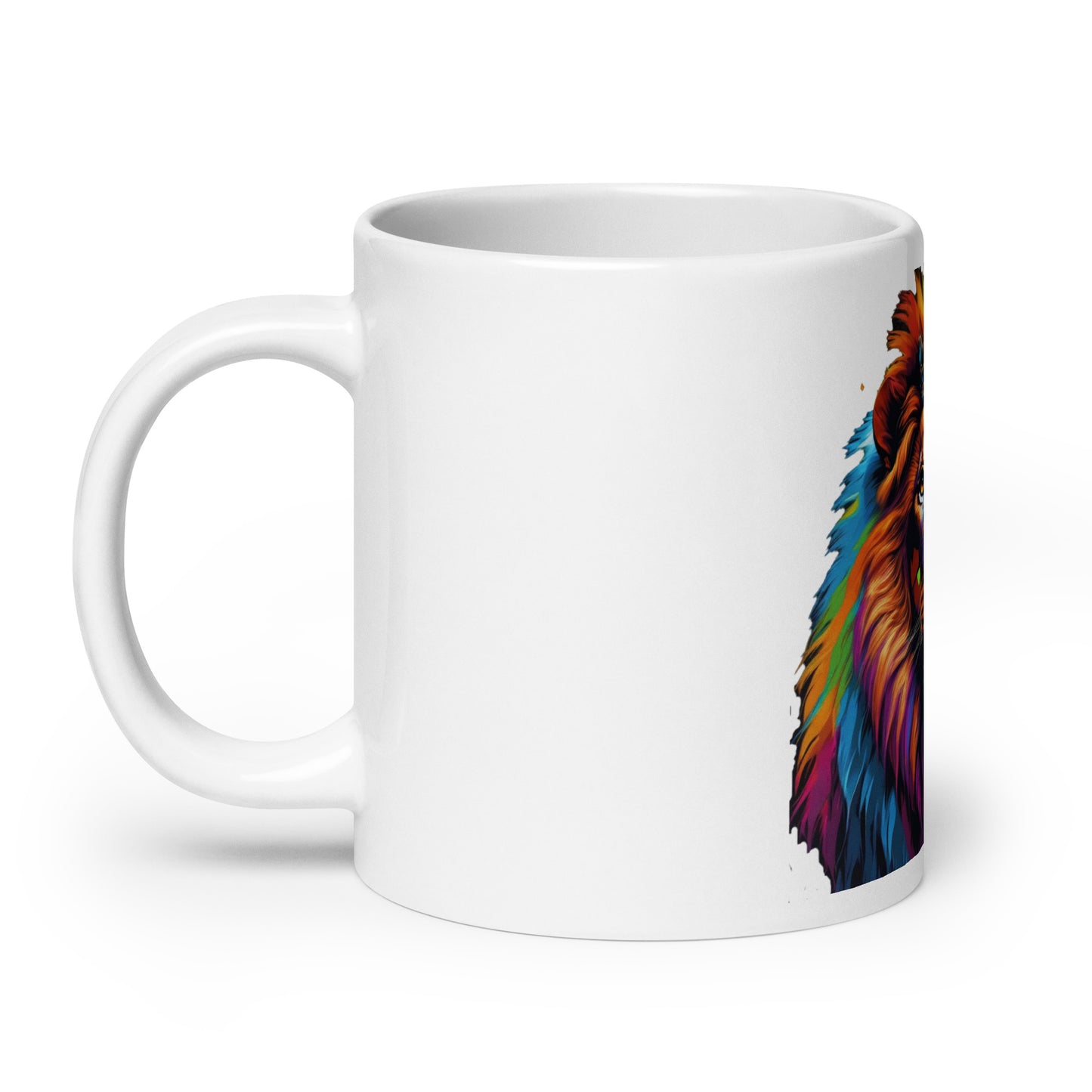 White glossy mug - Lion with Colorful Mane and Crown