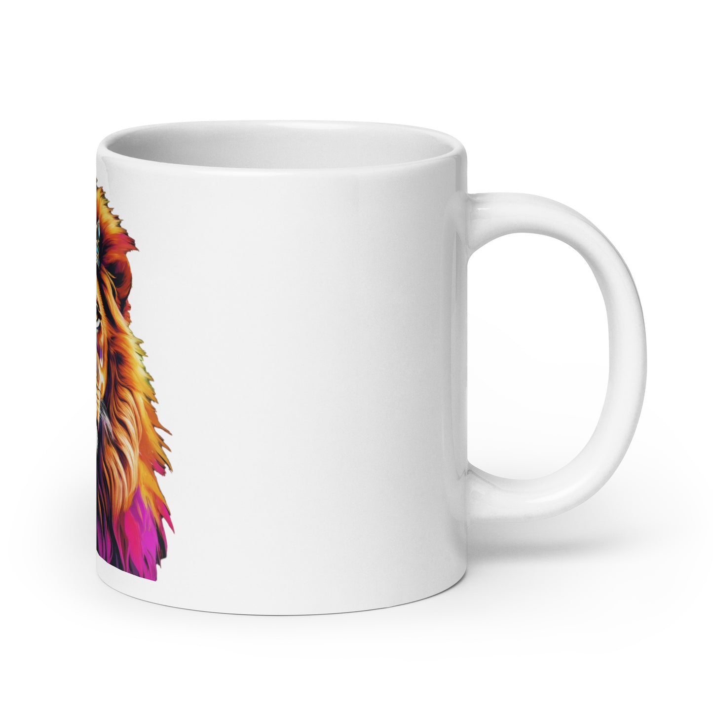 White glossy mug - Lion with Colorful Mane and Crown