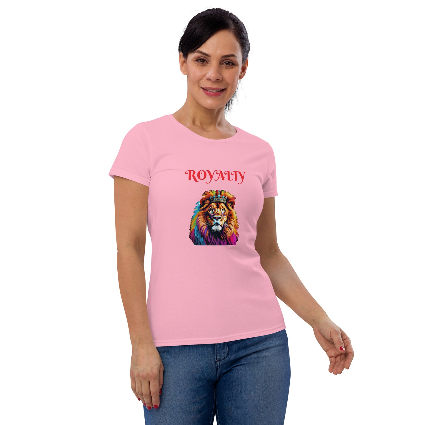 Women's short sleeve t-shirt - "ROYALTY" Lion with Colorful Mane and Crown