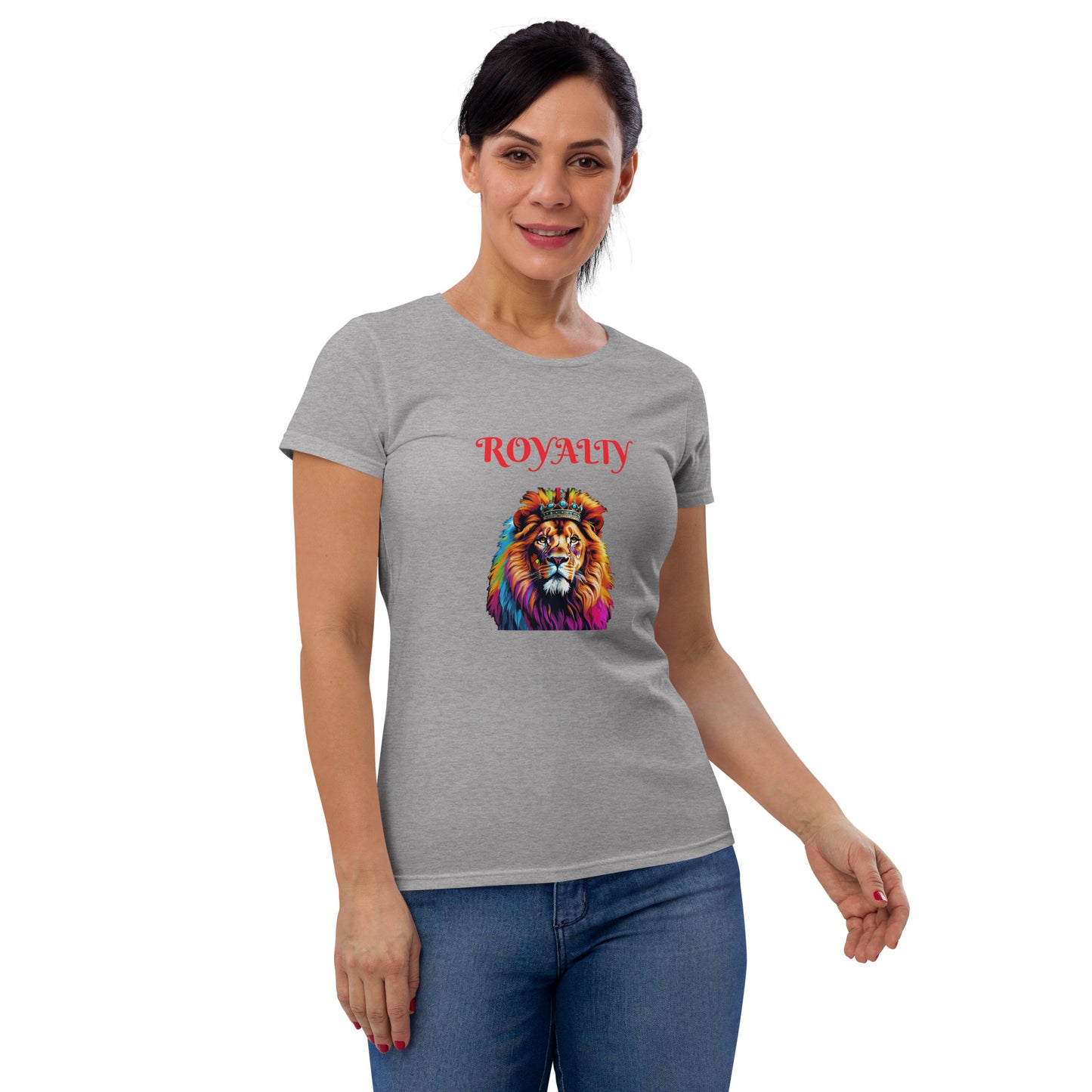 Women's short sleeve t-shirt - "ROYALTY" Lion with Colorful Mane and Crown