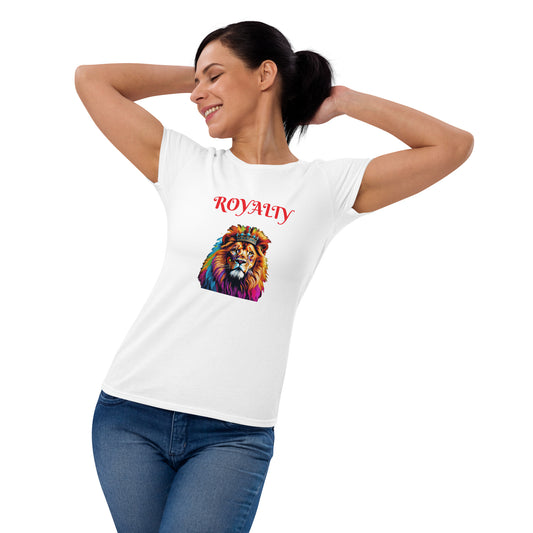 Women's short sleeve t-shirt - "ROYALTY" Lion with Colorful Mane and Crown