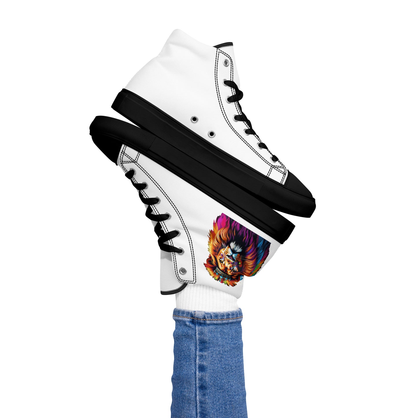 Women’s high top canvas shoes - Lion with Colorful Mane and Crown