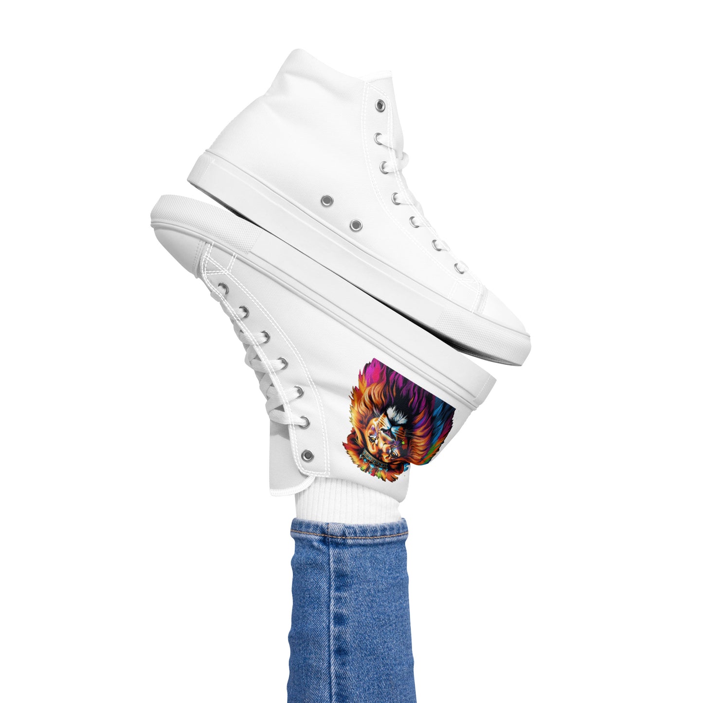 Women’s high top canvas shoes - Lion with Colorful Mane and Crown