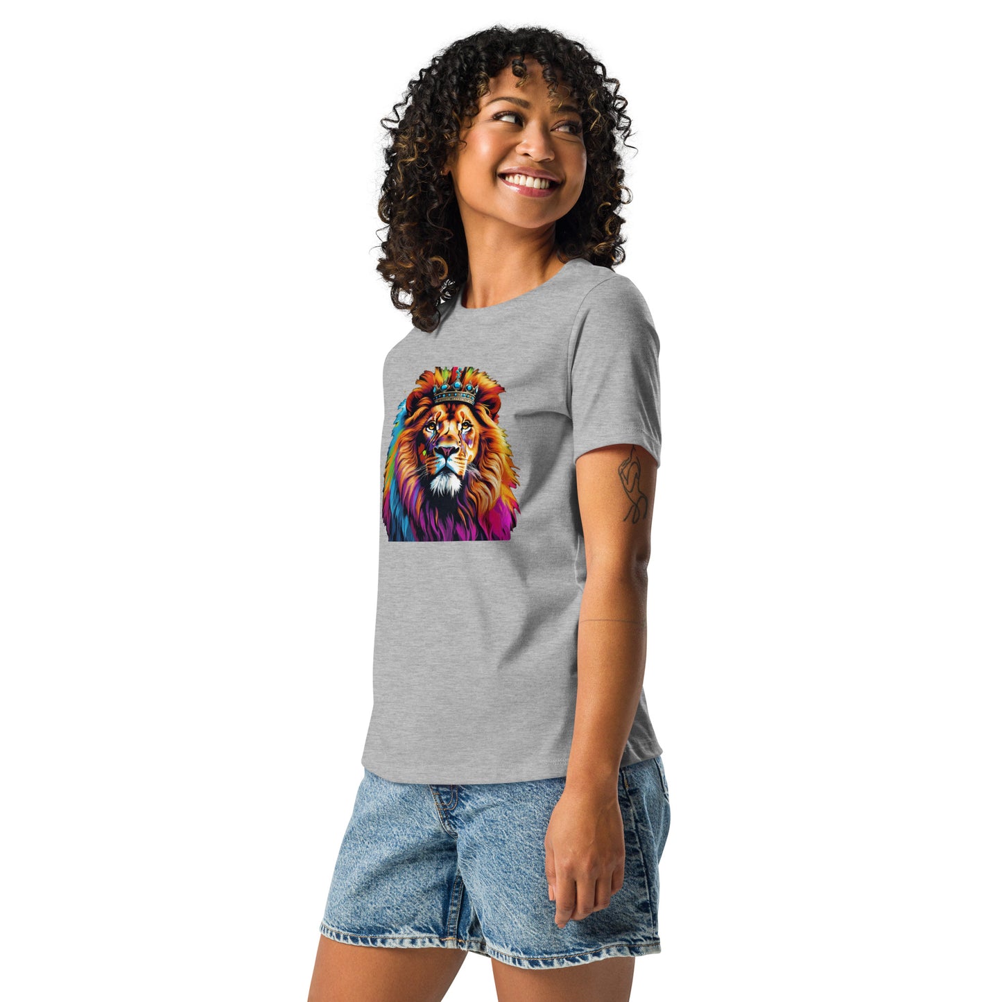 Women's Relaxed T-Shirt - Lion with Colorful Mane and Crown