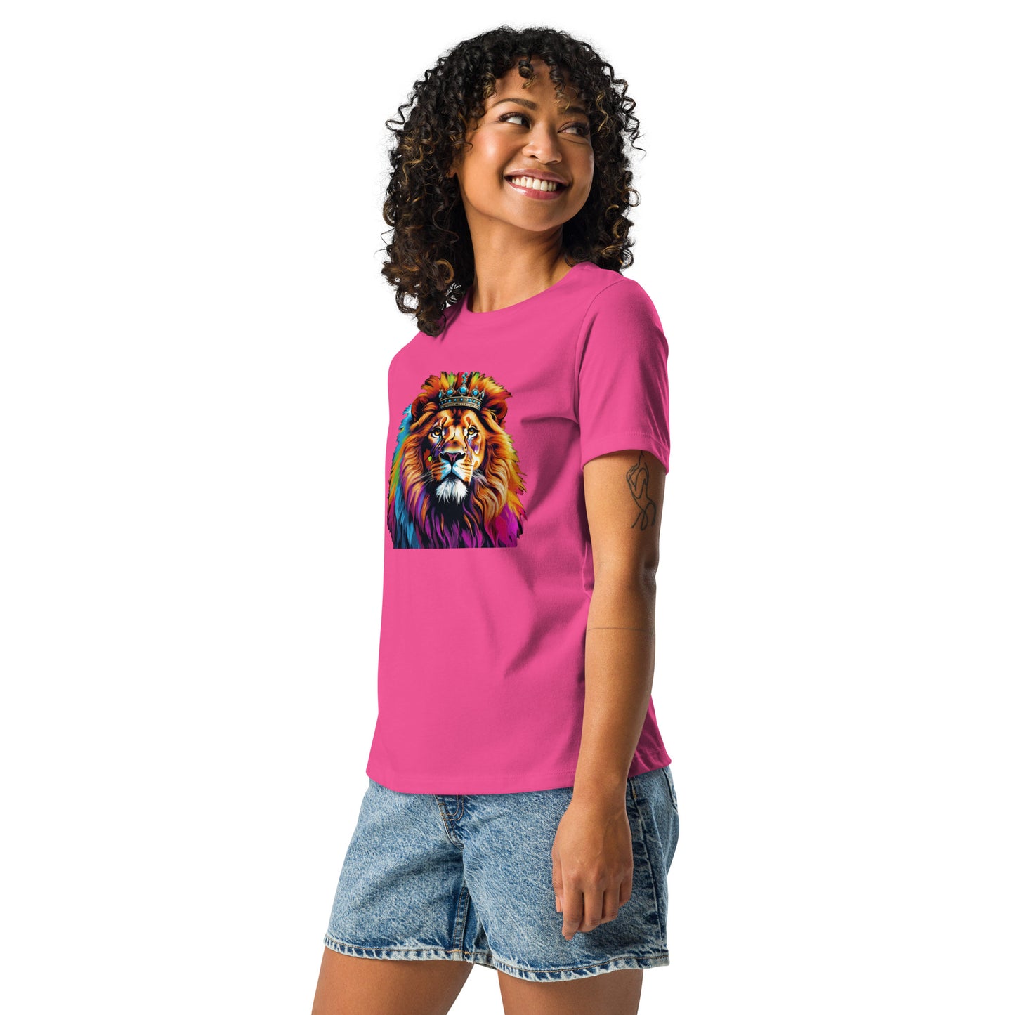 Women's Relaxed T-Shirt - Lion with Colorful Mane and Crown