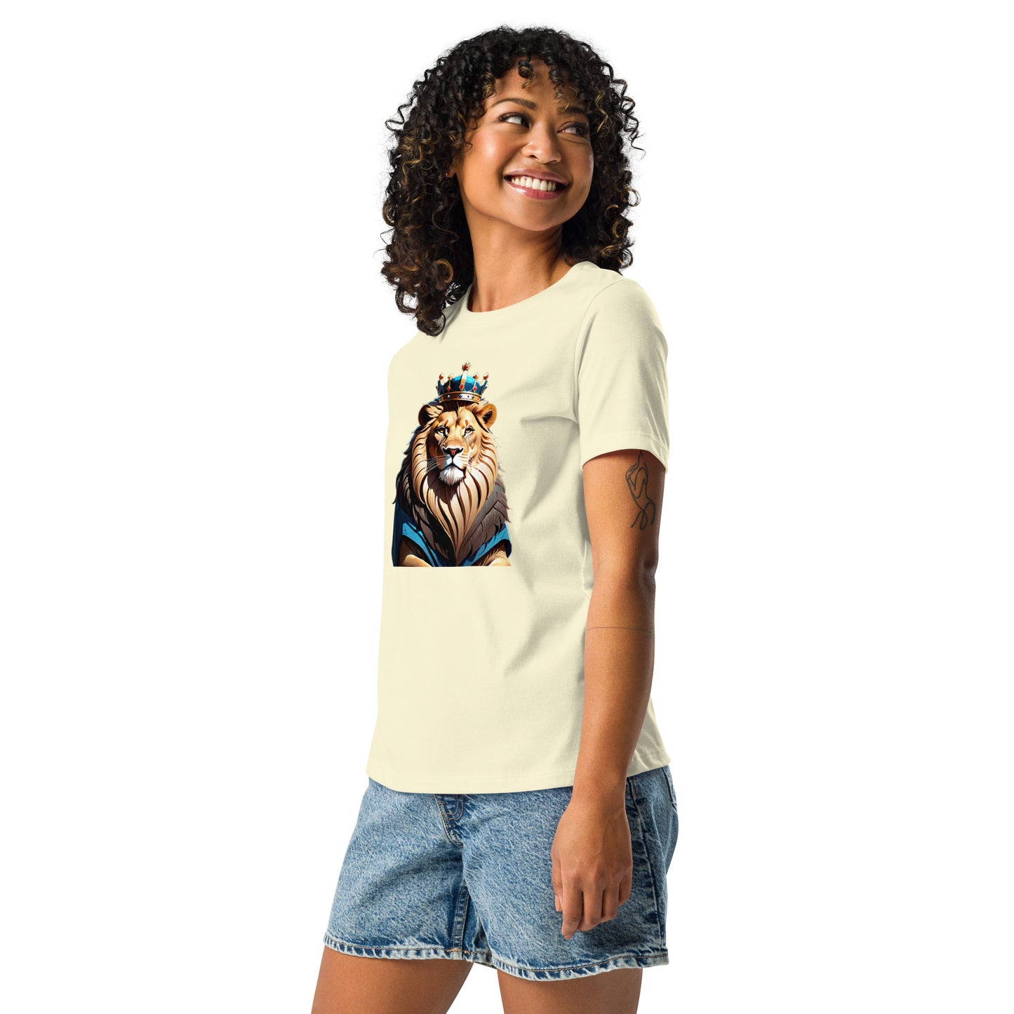 Women's Relaxed T-Shirt - Lion with Blue Attire and Crown