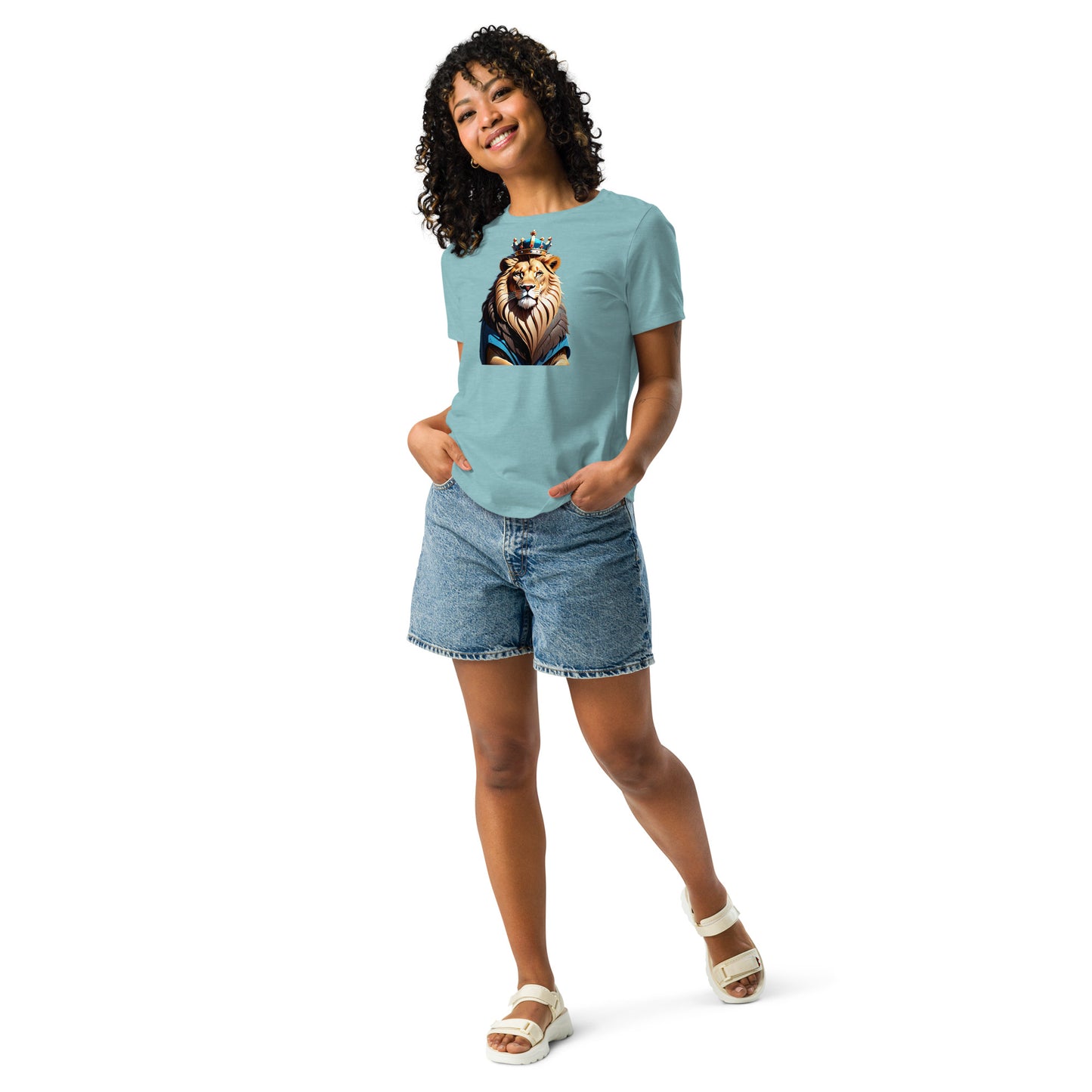 Women's Relaxed T-Shirt - Lion with Blue Attire and Crown