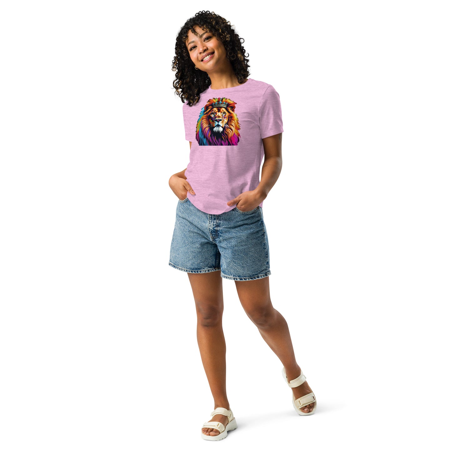 Women's Relaxed T-Shirt - Lion with Colorful Mane and Crown