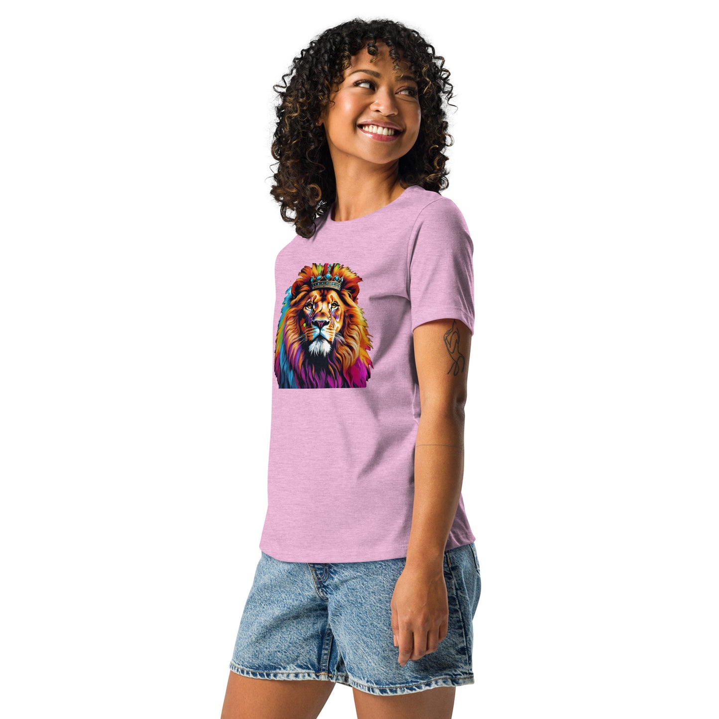 Women's Relaxed T-Shirt - Lion with Colorful Mane and Crown