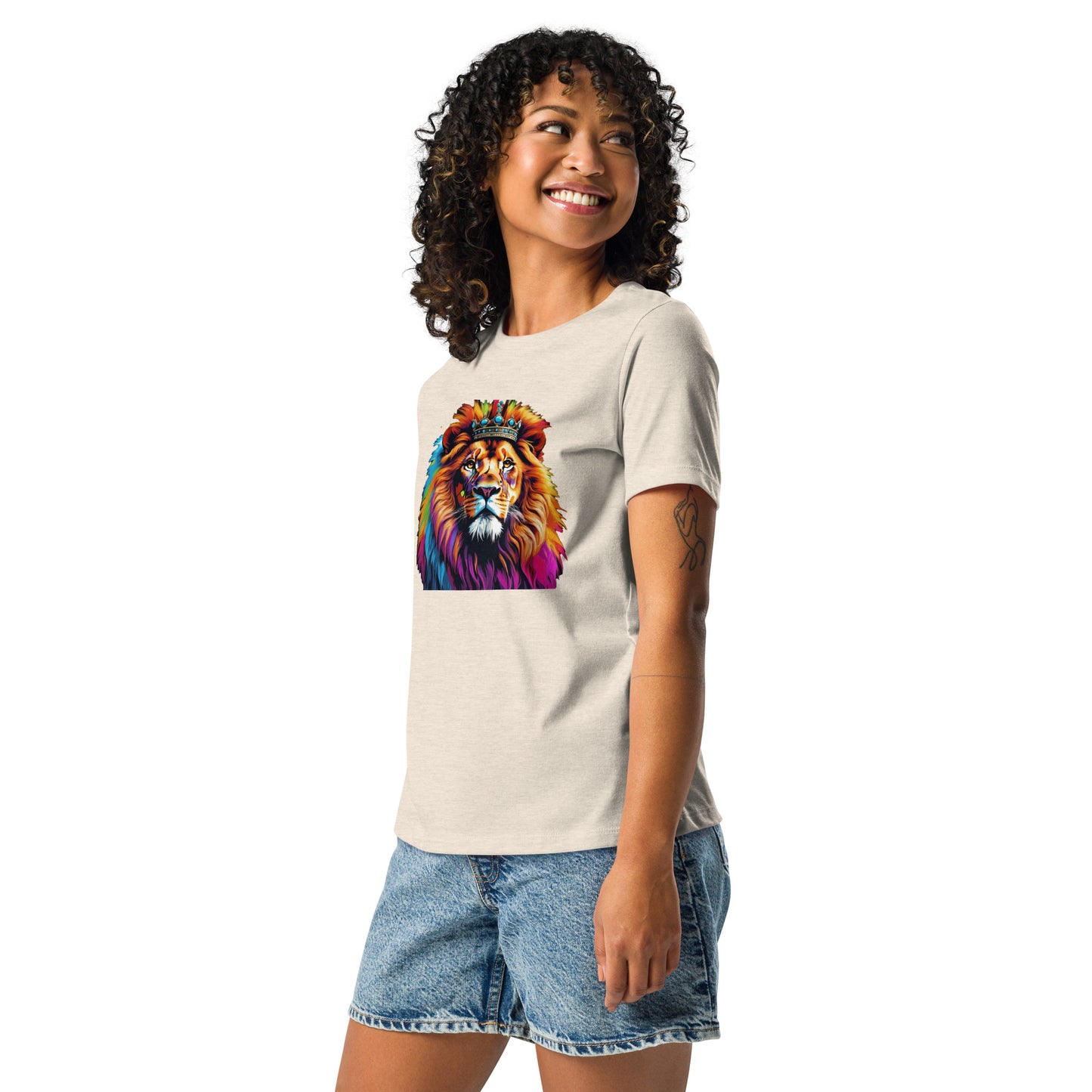 Women's Relaxed T-Shirt - Lion with Colorful Mane and Crown