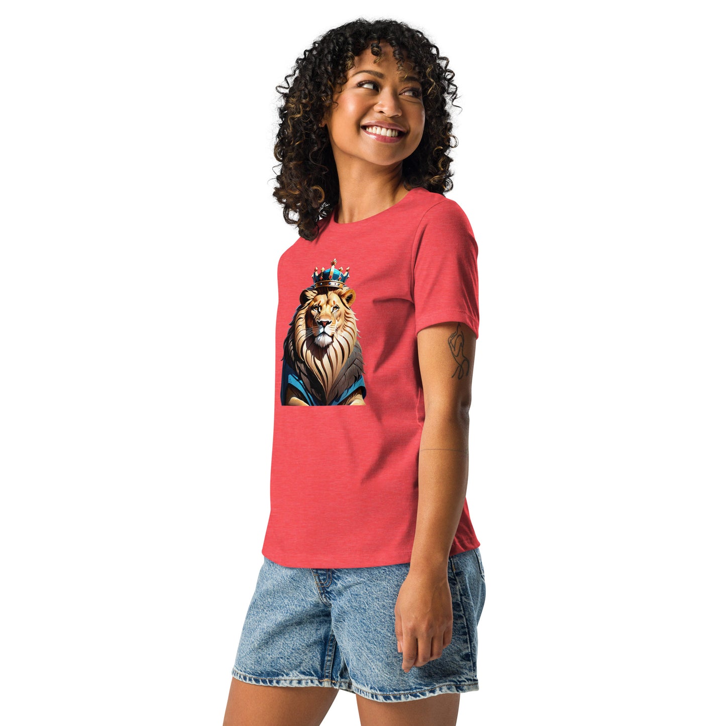 Women's Relaxed T-Shirt - Lion with Blue Attire and Crown