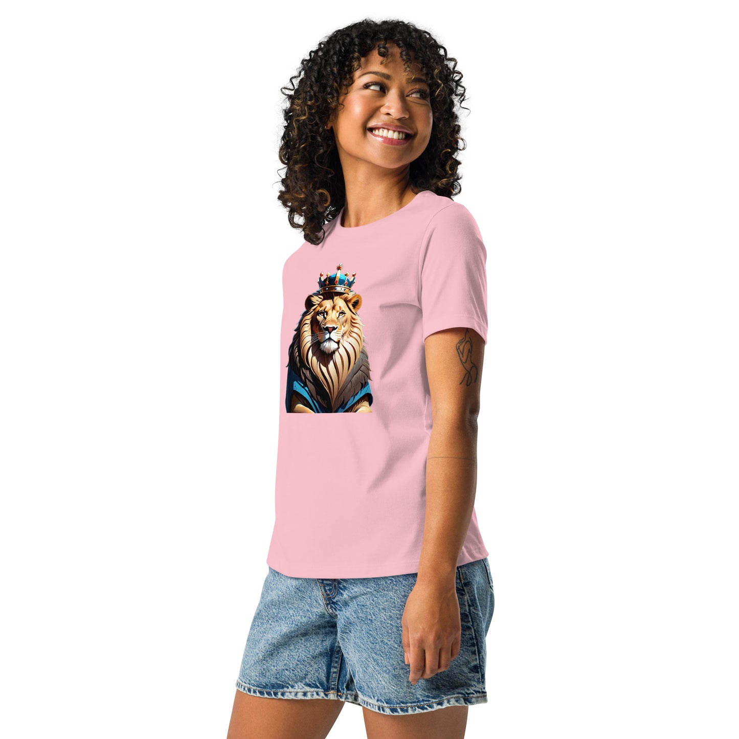 Women's Relaxed T-Shirt - Lion with Blue Attire and Crown