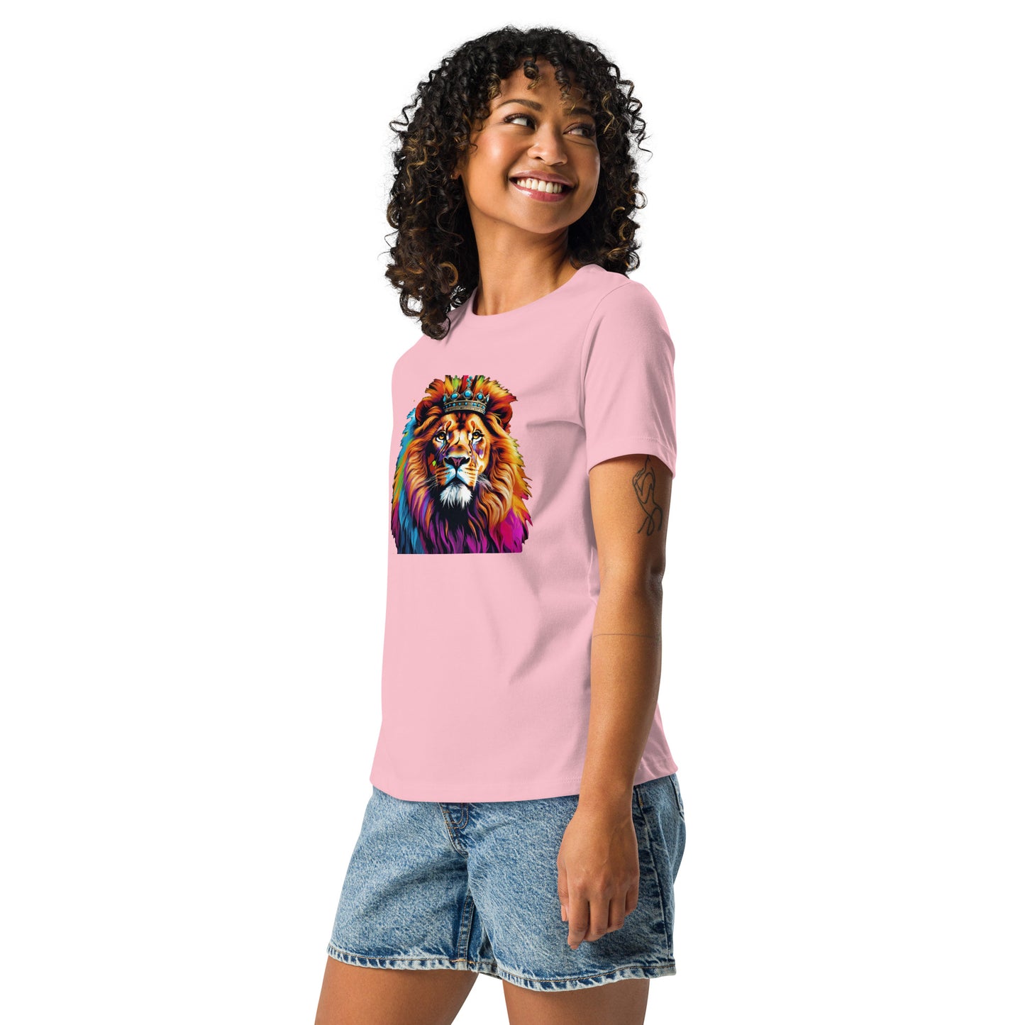 Women's Relaxed T-Shirt - Lion with Colorful Mane and Crown