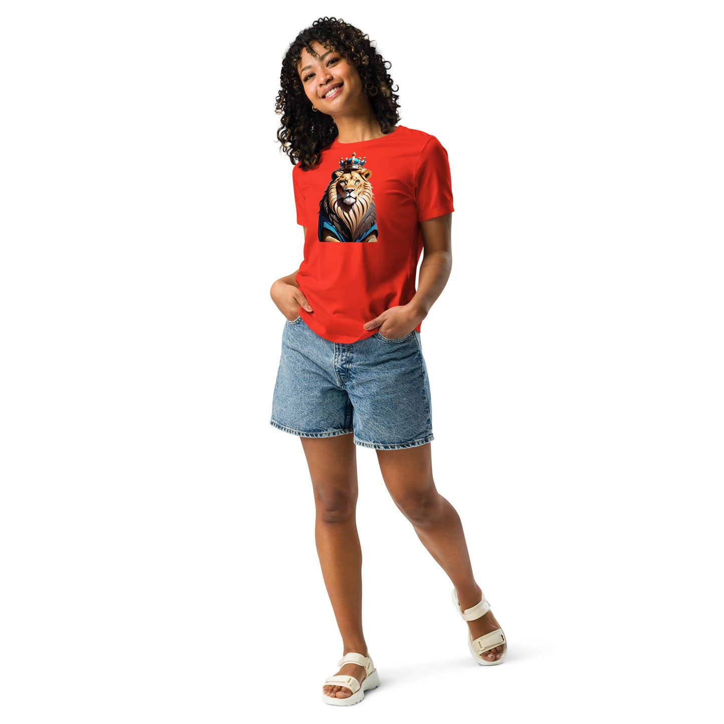 Women's Relaxed T-Shirt - Lion with Blue Attire and Crown