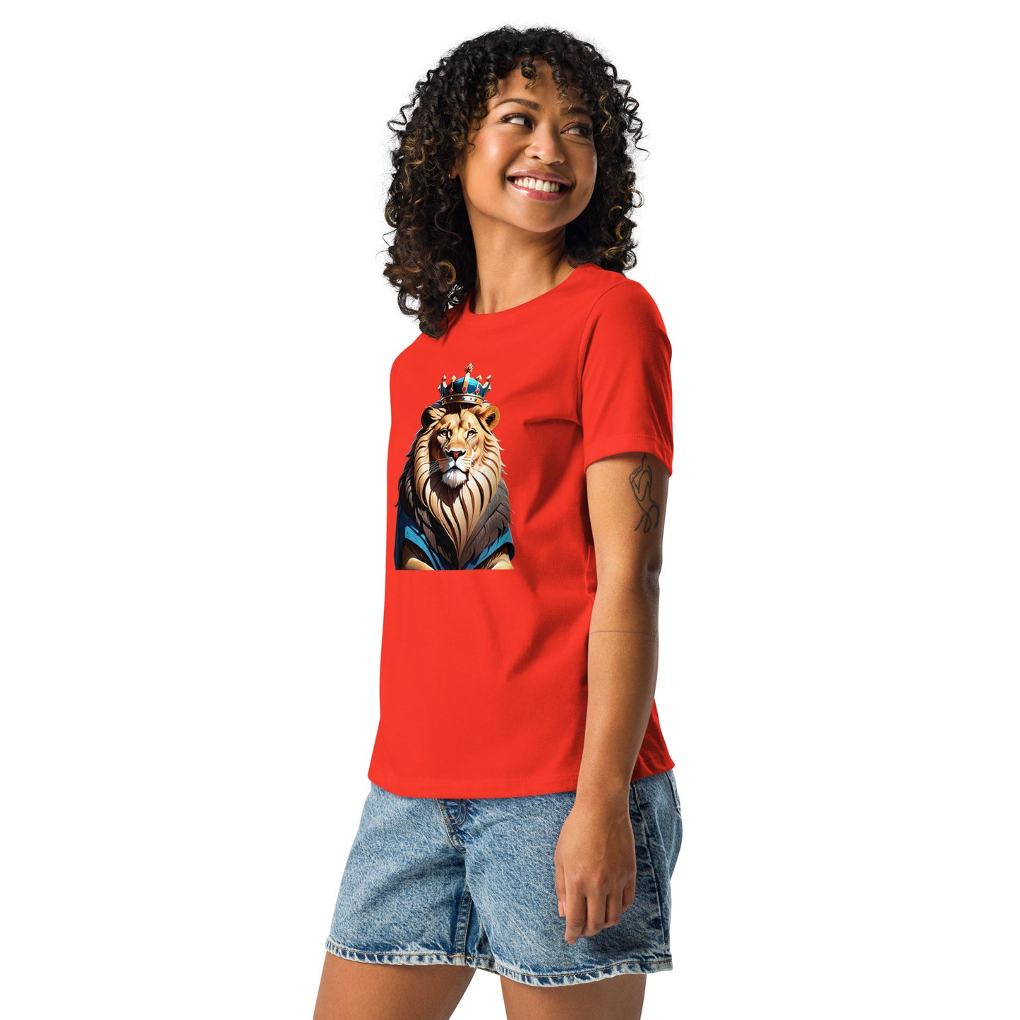 Women's Relaxed T-Shirt - Lion with Blue Attire and Crown