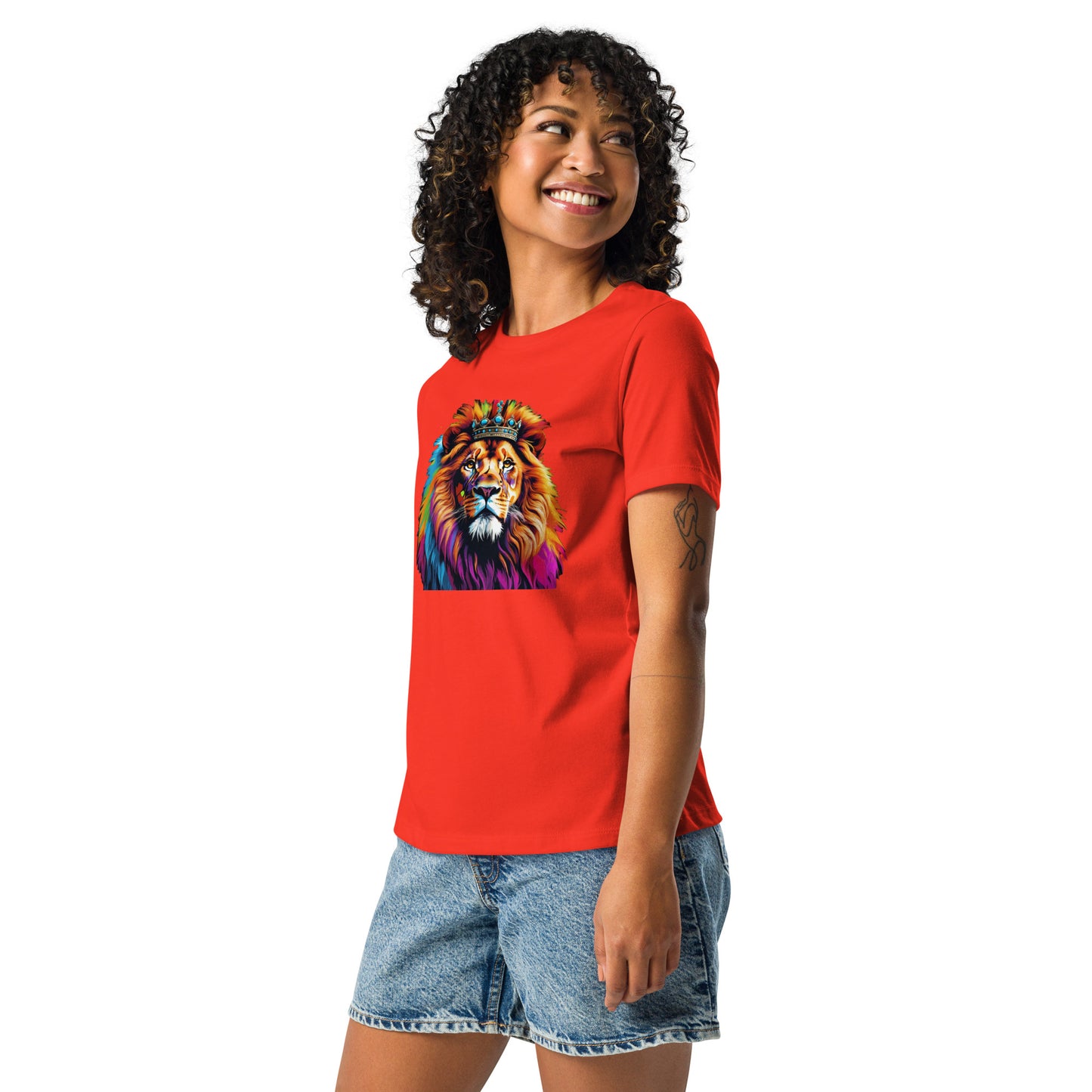 Women's Relaxed T-Shirt - Lion with Colorful Mane and Crown