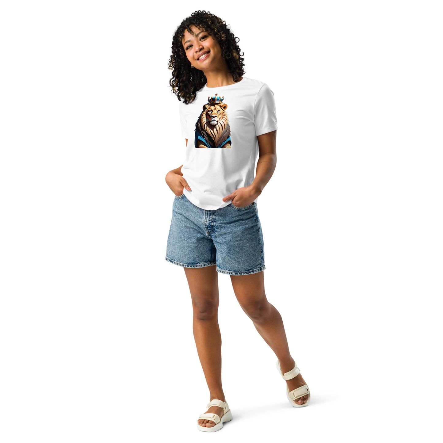 Women's Relaxed T-Shirt - Lion with Blue Attire and Crown