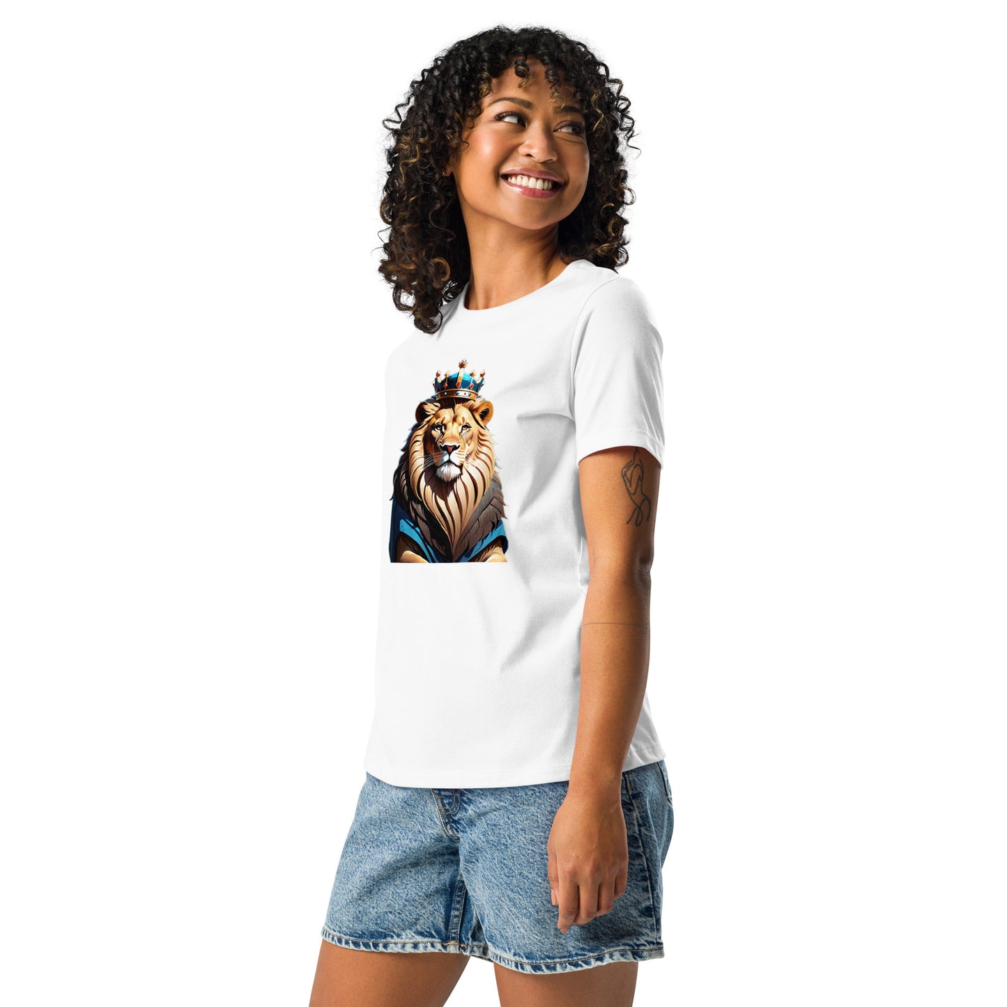 Women's Relaxed T-Shirt - Lion with Blue Attire and Crown